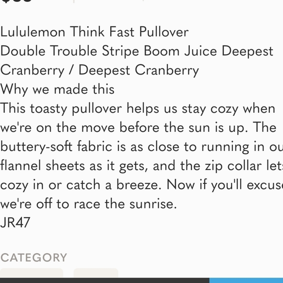 STUNNING LULULEMON Think fast PULLOVER double trouble strip boom juice cranberry - Picture 3 of 12